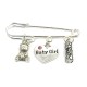 Baby Girl Nappy Safety Pin Keepsake Charms - Teddy Bear and Letter Blocks
