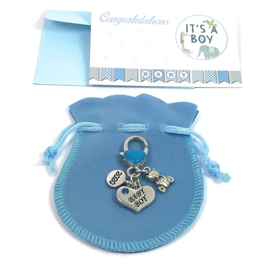 Baby Boy 2020 Blue Keyring with Teddy Bear Charm