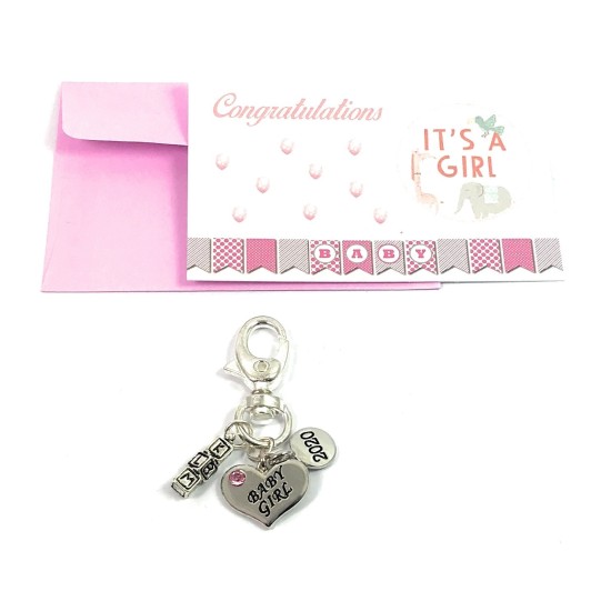 Baby Girl 2020 Keyring with Letter Blocks Charm