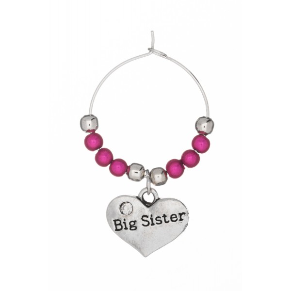 Big Sister Wine Glass Charm with Gift Card Handmade by Libbys Market Place 