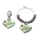 Set of  2 Chief Bridesmaid Clip on Charm and Wine Glass Charm with Pink Rhinestone
