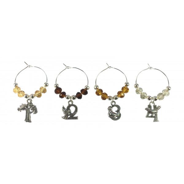 Libbys Market Place 12 Days of Christmas Wine Glass Charms with Mixture of Purple Beads comes in a Bag