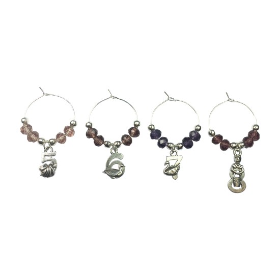 12 Days of Christmas Wine Glass Charms (Purple Beads)