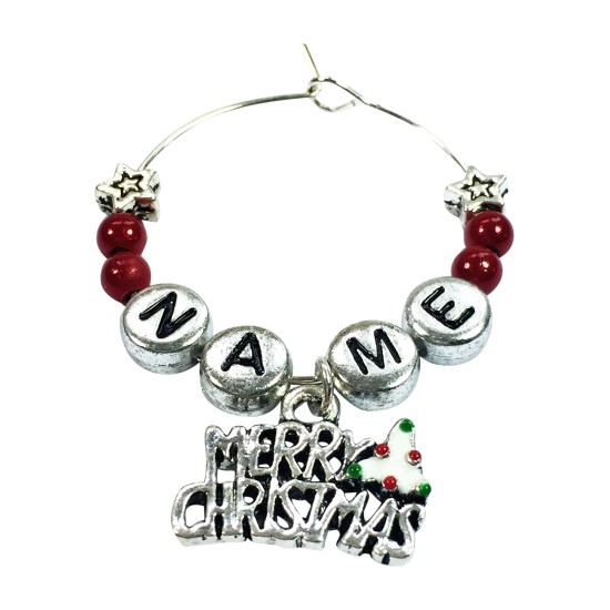 Personalised Name Merry Christmas Wine Glass Charm