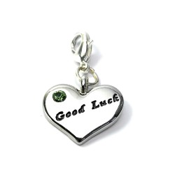 Good Luck Clip on Charm with Green Rhinestone 