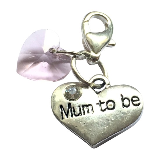 Mum To Be Clip on Charm with Pink Crystal 