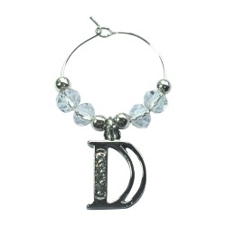 Personalised Letter D Wine Glass Charm with Rhinestones