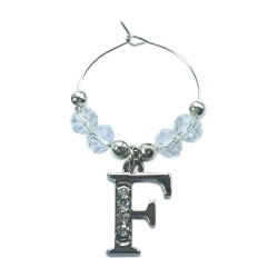 Personalised Letter F Wine Glass Charm with Rhinestones