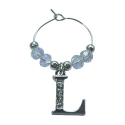 Personalised Letter L Wine Glass Charm with Rhinestones