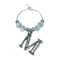 Personalised Letter M Wine Glass Charm with Rhinestones