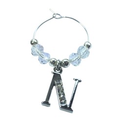 Personalised Letter N Wine Glass Charm with Rhinestones