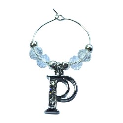 Personalised Letter P Wine Glass Charm with Rhinestones