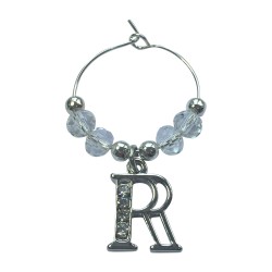Personalised Letter R Wine Glass Charm with Rhinestones