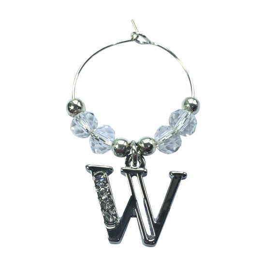 Personalised Letter W Wine Glass Charm with Rhinestones