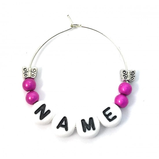 Personalised Name Wine Glass Charm with White Letters and Butterflies