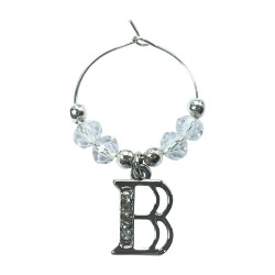 Personalised Letter B Wine Glass Charm with Rhinestones