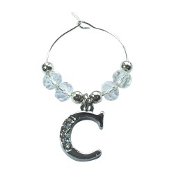 Personalised Letter C Wine Glass Charm with Rhinestones