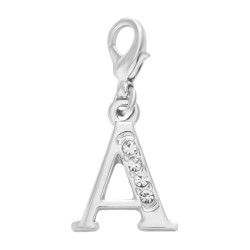 Handmade Personalised Letter A Clip On Charm with Rhinestones