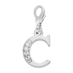 Handmade Personalised Letter C Clip On Charm with Rhinestones