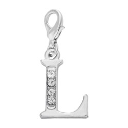 Handmade Personalised Letter L Clip On Charm with Rhinestones