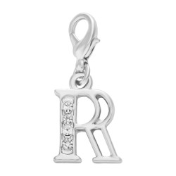 Handmade Personalised Letter R Clip On Charm with Rhinestones