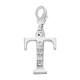Handmade Personalised Letter T Clip On Charm with Rhinestones