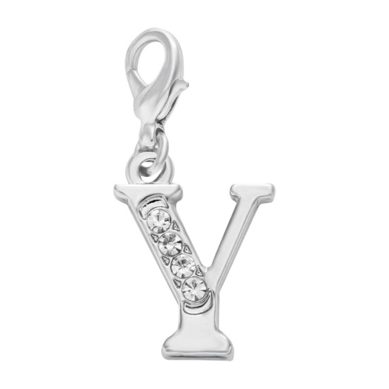 Handmade Personalised Letter Y Clip On Charm with Rhinestones