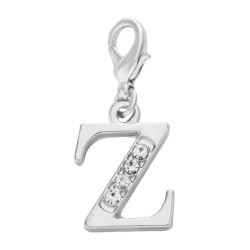 Handmade Personalised Letter Z Clip On Charm with Rhinestones
