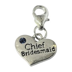 Chief Bridesmaid with Blue Rhinestone Clip On Charm