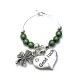 Good Luck Wine Glass Charm with a Four Leaf Clover and green Rhinestone 