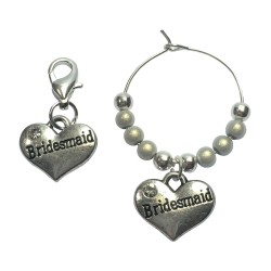 Set of  2  Bridesmaid Clip on Charm and Wine Glass Charm