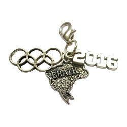 Team GB 2016 - Olympic Rings Charm, Brazil Map Charm and 2016 Charm Clip on Charm