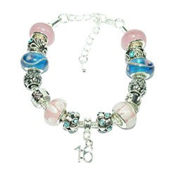 Handmade Pink & Turquoise ' Sweet 16 ' Bracelet with  Box