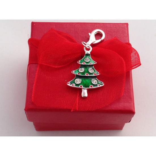 Christmas Tree Clip on Charm in Red Gift Box
