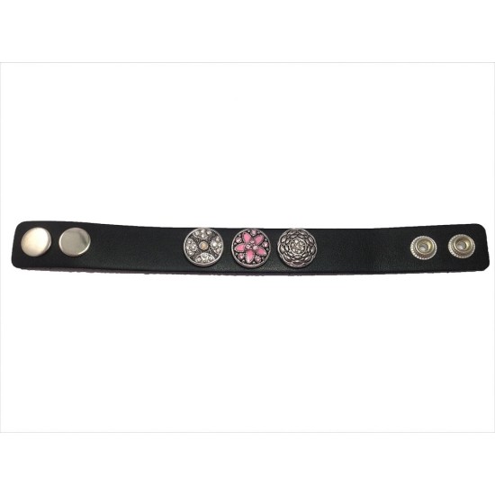 Black Bracelet ~ No 1 ~ 3 Rhinestone Buttons