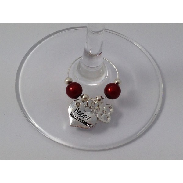FREE PP Happy Retirement Wine Glass Charm with 65 Sign Charm 