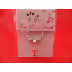 Silver Plated Personalised Letter 'T' Wine Glass Charm
