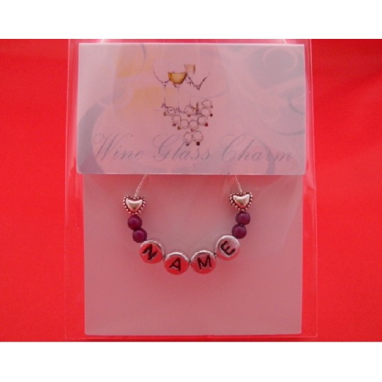 Personalised Name Wine Glass Charm with Hearts