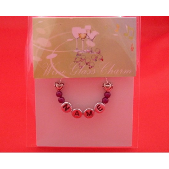 Personalised Name Wine Glass Charm with Hearts