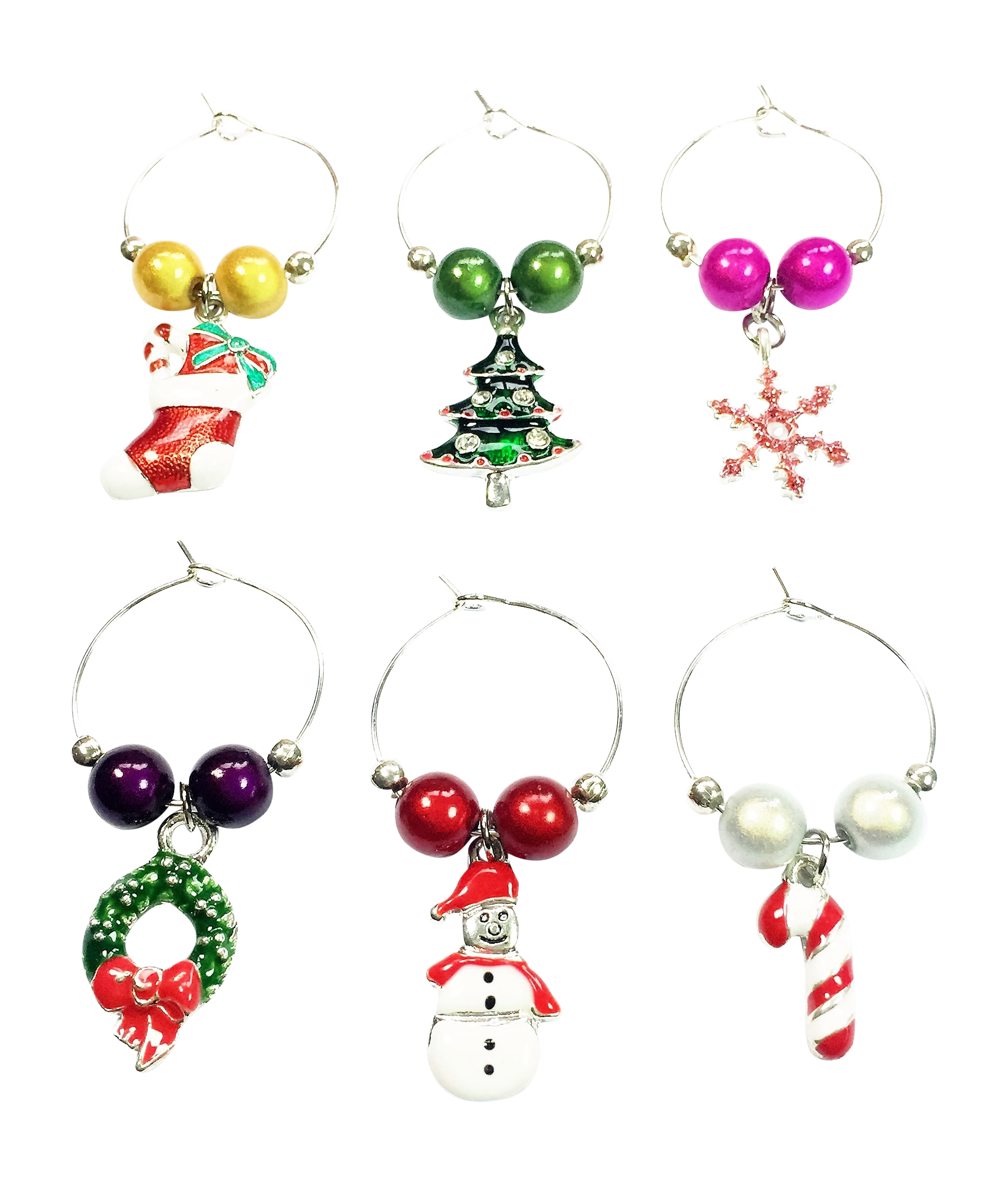 Libbys Market Place America United States USA Wine Glass Charms with Organza Gift Bag 
